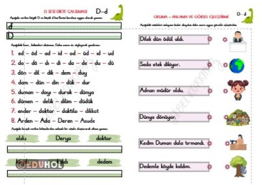 D SESİ HECE , KELİME DİKTESİ - CÜMLELERLE GÖRSEL EŞLEŞTİRME