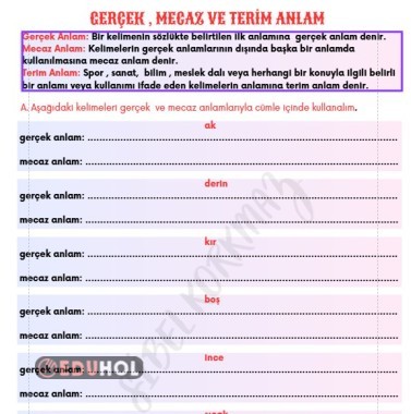 GERÇEK , MECAZ VE TERİM ANLAM ETKİNLİK