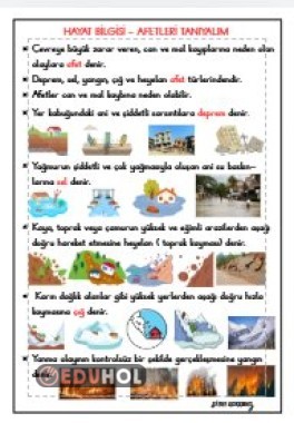HAYAT BİLGİSİ - AFETLERİ TANIYALIM - DEFTERE YAPIŞTIRMA