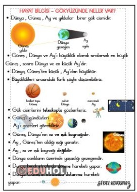 HAYAT BİLGİSİ - GÖKYÜZÜNDE NELER VAR - DEFTERE YAPIŞTIRMA