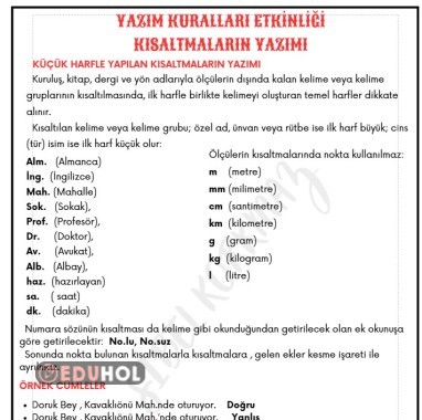 KISALTMALARIN YAZIMI DEFTERE YAPIŞTIRMA