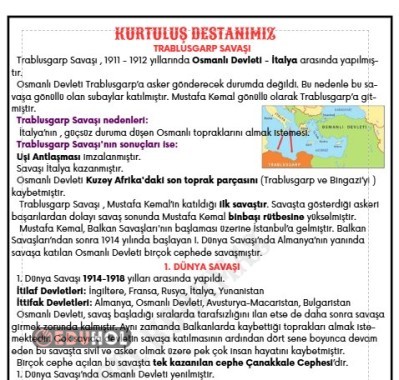KURTULUŞ DESTANIMIZ - TRABLUSGARP SAVAŞI - 1. DÜNYA SAVAŞI DEFTERE YAPIŞTIRMA ÖZET