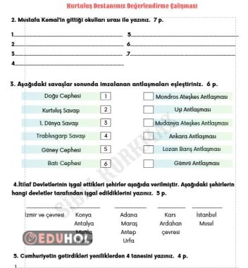 KURTULUŞ DESTANIMIZ DEĞERLENDİRME ÇALIŞMASI