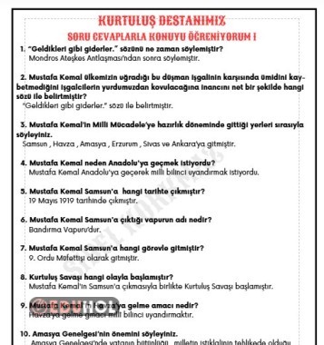 KURTULUŞ SAVAŞI - KAHRAMANLAR SORU CEVAP DEFTER