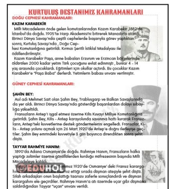 KURTULUŞ SAVAŞI KAHRAMANLARI DEFTER ÖZETİ