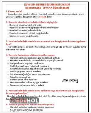 KUVVETİN CİSİMLER ÜZERİNDEKİ ETKİLERİ CEVAPLI SORULARLA KONU ÖĞRETİMİ