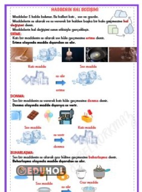 MADDENİN HAL DEĞİŞİMİ DEFTERE YAPIŞTIRMA