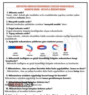 MIKNATISLAR KONUSU CEVAPLI SORULARLA KONUYU ÖĞRENİYORUM