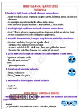 NOKTALAMA İŞARETLERİ - İKİ NOKTA VE KONUŞMA ÇİZGİSİ DEFTERE YAPIŞTIRMA