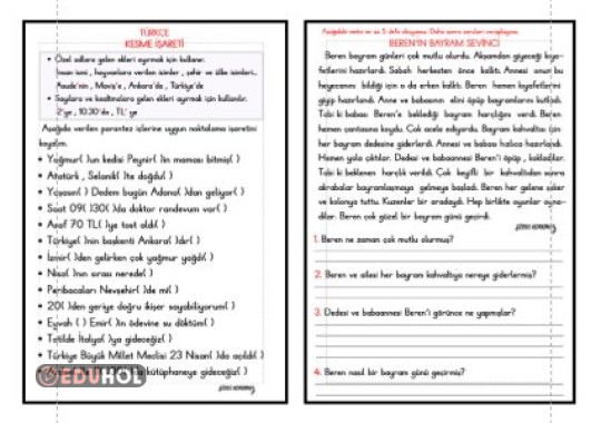 NOKTALAMA İŞARETLERİ - KESME İŞARETİ - OKUMA ANLAMA ETKİNLİĞİ 5