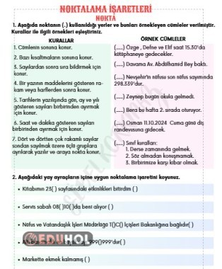 NOKTALAMA İŞARETLERİ - NOKTA VE VİRGÜL ETKİNLİĞİ