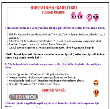 NOKTALAMA İŞARETLERİ - TIRNAK İŞARETİ VE NOKTALI VİRGÜL DEFTERE YAPIŞTIRMA