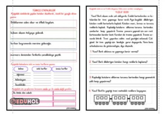 ÖZEL İSİM - ÜNLÜ VE ÜNSÜZ HARFLER - CÜMLE BİLGİSİ - OKUMA ANLAMA ETKİNLİĞİ