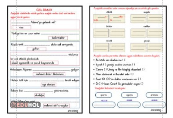 ÖZEL İSİMLER - SATIR SONUNA SIĞMAYAN SÖZCÜKLER - HECELEME - NOK. İŞA. ETKİNLİĞİ