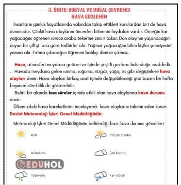 SOSYAL VE DOĞAL ÇEVREMİZ - HAVA GÖZLEMİM DEFTER ÖZETİ