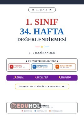 1. Sınıf 34. Hafta Değerlendirmesi PDF İndir | Türkçe Matematik Hayat Bilgisi