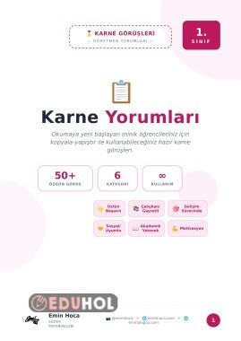 1. Sınıf Karne Görüşleri — 50+ Özgün Öğretmen Yorumu · Karne Notları