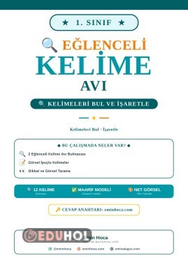 1. Sınıf Kelime Avı Etkinliği | Görsel İpuçlu Harf Bulmacası PDF— Cevap Anahtarı eminhoca.com'da