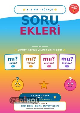 🎯 1. Sınıf Türkçe SORU EKLERİ Mega Paket | mı, mi, mu, mü + mısın, misin, musun, müsün | 5 Sayfa ·