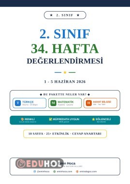 2. Sınıf 34. Hafta Değerlendirmesi PDF İndir | Türkçe Matematik Hayat Bilgisi