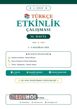 2. Sınıf Türkçe 34. Hafta Etkinlikleri | Yıl Sonu Pekiştirme PDF (Maarif Modeli, Cevap Anahtarlı)