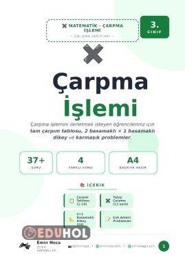 3. Sınıf Çarpma İşlemi — Çalışma Kağıtları pdf indir ✖️