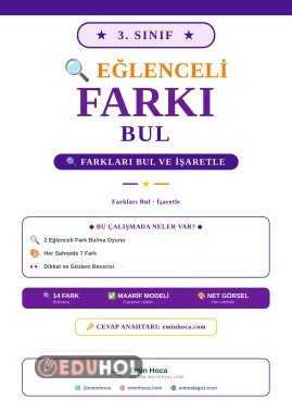 3. Sınıf Farkı Bul  | İki Resim Arasındaki Farkları Bul PDF  — Cevap Anahtarı eminhoca.com'da
