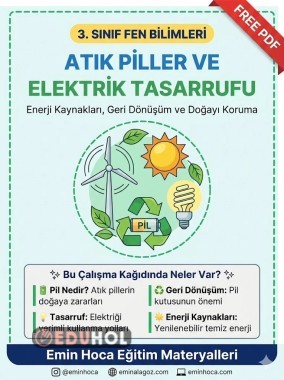 3. SINIF FEN BİLİMLERİ ATIK PİLLER VE ELEKTRİK TASARRUFU KONU ANLATIMI VE ÇALIŞMA YAPRAĞI PDF İNDİR