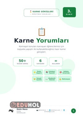 3. Sınıf Karne Görüşleri — 50+ Özgün Öğretmen Yorumu · Karne Notları