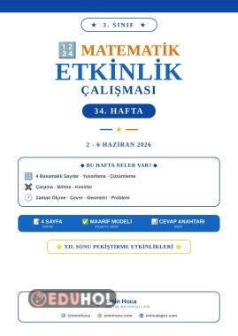 3. Sınıf Matematik 34. Hafta Etkinlikleri | Yıl Sonu Pekiştirme PDF (Maarif Modeli, Cevap Anahtarlı)
