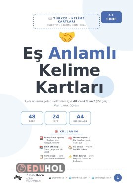 Eş Anlamlı Kelime Kartları — 48 Kart · 24 Çift · Kes-Kullan 🤝