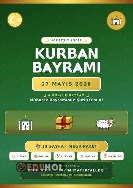 🌙 Kurban Bayramı MEGA Paket: 10 Sayfa, 3D Şeker Kutusu + Bayramlaşma Kartları + Sertifika PDF İndir