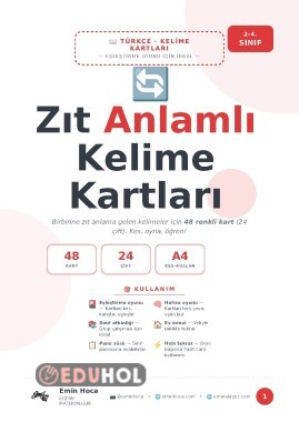Zıt Anlamlı Kelime Kartları — 48 Kart · 24 Çift · Kes-Kullan 🔄