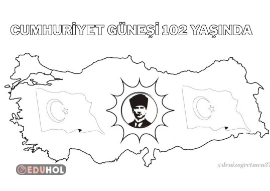 Cumhuriyet Güneşi 102 Yaşında Boyama sayfası