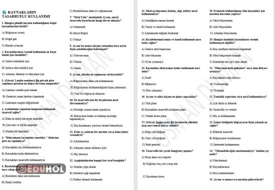 31. hafta Kaynakların tasarruflu kullanımı test 30 soruluk