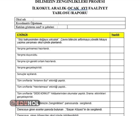 DİLİMİZİN ZENGİNLİKLERİ ARALIK -OCAK  AYI İLKOKUL KADEMESİ PROJE FAALİYET RAPORU