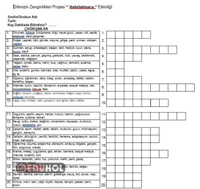 Dilimizin Zenginlikleri Aralık Ayı Hatırlatmaca Etkinliği