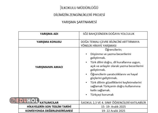 Dilimizin Zenginlikleri Söz Bahçesinden Doğaya Yolculuk Şartnamesi