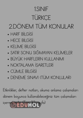 1. Sınıf 2. Dönem Türkçe Tüm Konular