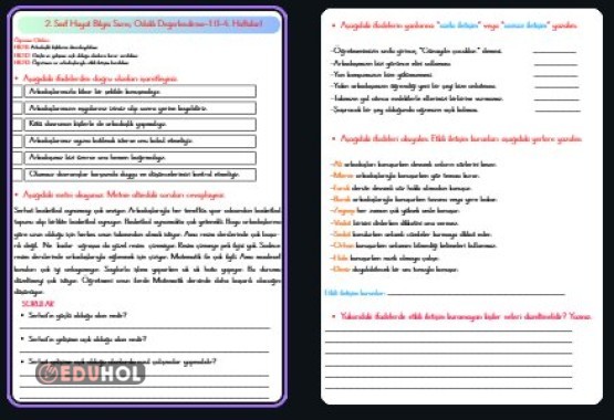 2. Sınıf Hayat Bilgisi Süreç Odaklı Değenledirme - 1 (1-4. Haftalar)