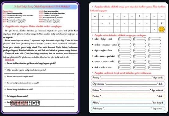 2. Sınıf Türkçe Süreç Odaklı Değerlendirme - 1 (1-4. Haftalar)