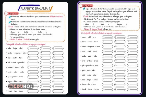 Alfabetik Sıralama ( Konu Anlatımı ve Etkinlik)
