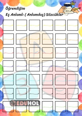 ÖĞRENDİĞİM EŞ ANLAMLI KELİMELER (DEFTER İÇİN)