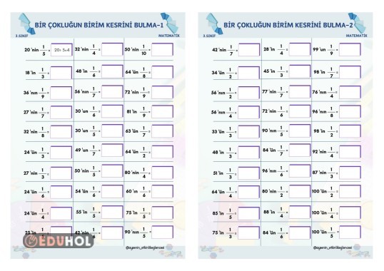 BİR ÇOKLUĞUN BİRİM KESRİ KADARINI BULMA