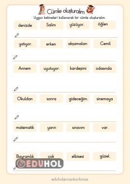 1. ve 2. sınıf seviyesinde cümle oluşturma