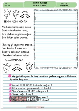 1. ve 2. sınıf seviyesinde Nokta şiirim ve etkinliği