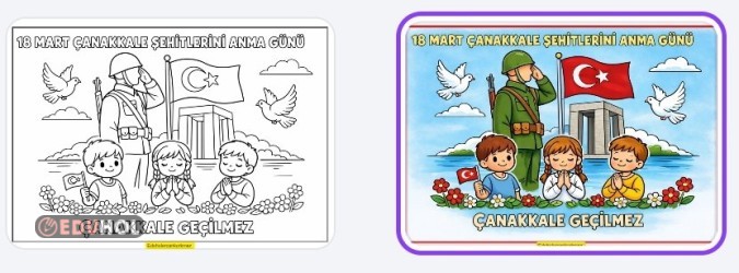 18 Mart Çanakkale şehitlerini anma boyama sayfası