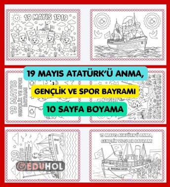 19 MAYIS ATATÜRK'Ü ANMA GENÇLİK VE SPOR BAYRAMI BOYAMA SAYFALARI-10 ADET