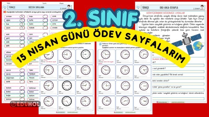 2. SINIF 15 NİSAN GÜNÜ ÖDEV SAYFALARIM-ÇEYREK SAATLER