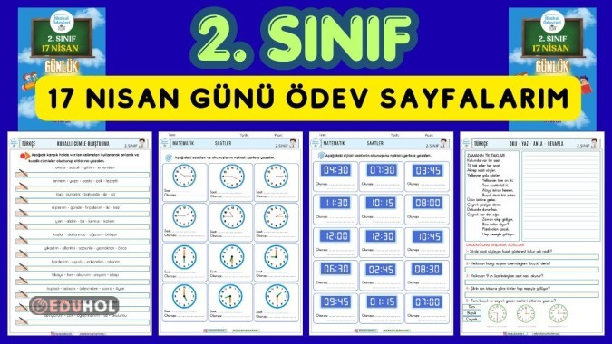 2. Sınıf 17 Nisan günü günlük ödev çalışmalarım- 4 sayfa